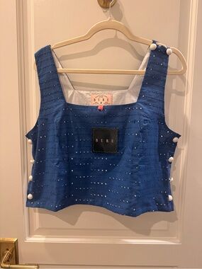 Buru Blue Sleeveless Tank with Button-Trim Detail